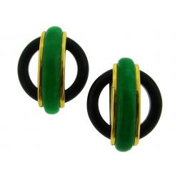 Aldo Cipullo Yellow Gold Earrings with Jade and Black Onyx 1974