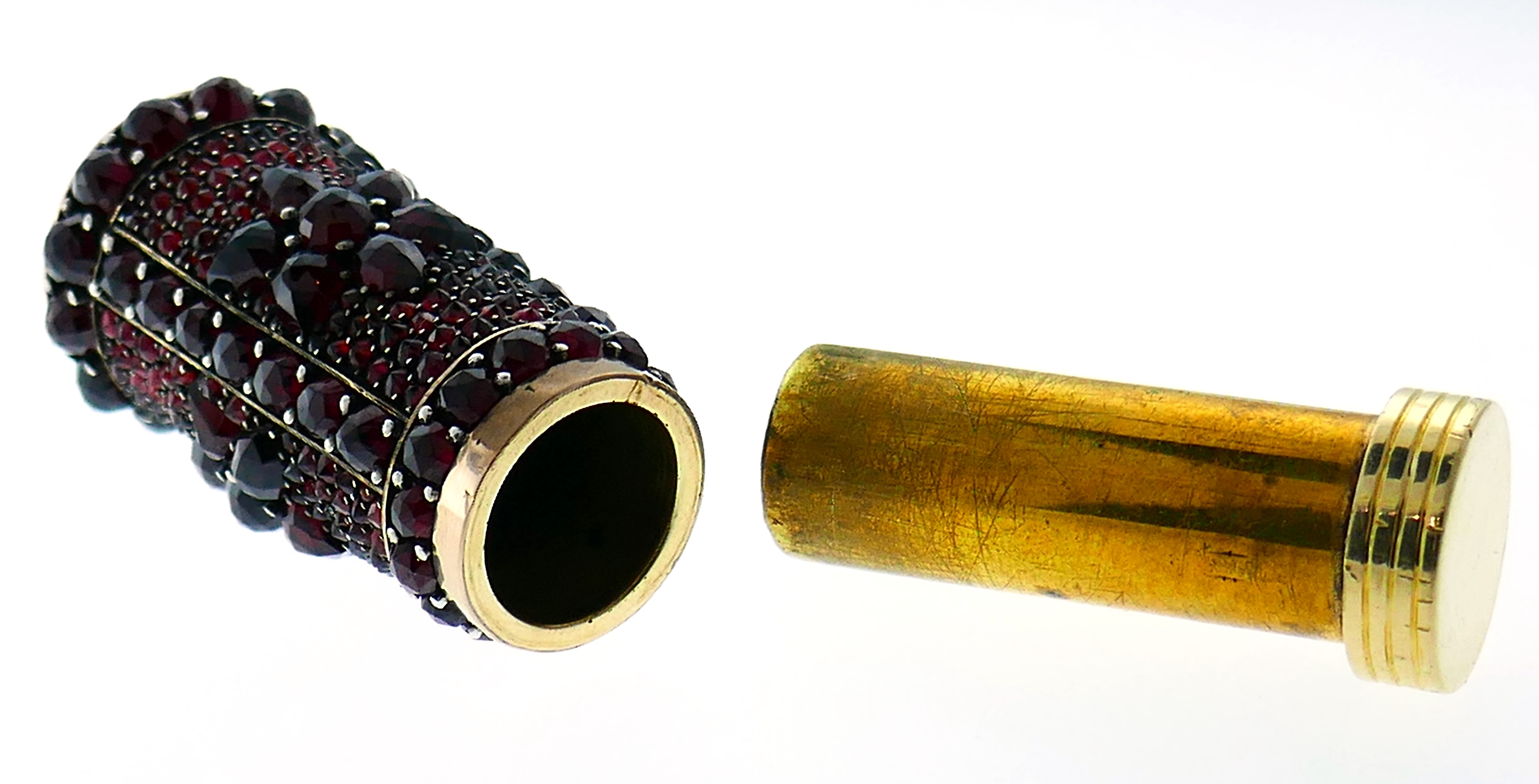 Victorian Bohemian Garnet Gold Lipstick Case Antique, Accessories