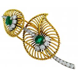 Monture Cartier Emerald Diamond Gold Clip Pin Brooch, 1950s