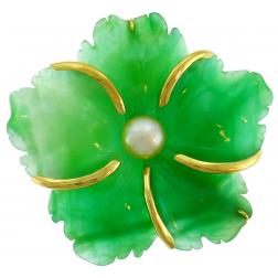 Andrew Clunn Chrysoprase Yellow Gold Pin Brooch Clip