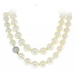 Tiffany & Co. Pearl Strand Necklace with Diamond Platinum Clasp, Opera Length