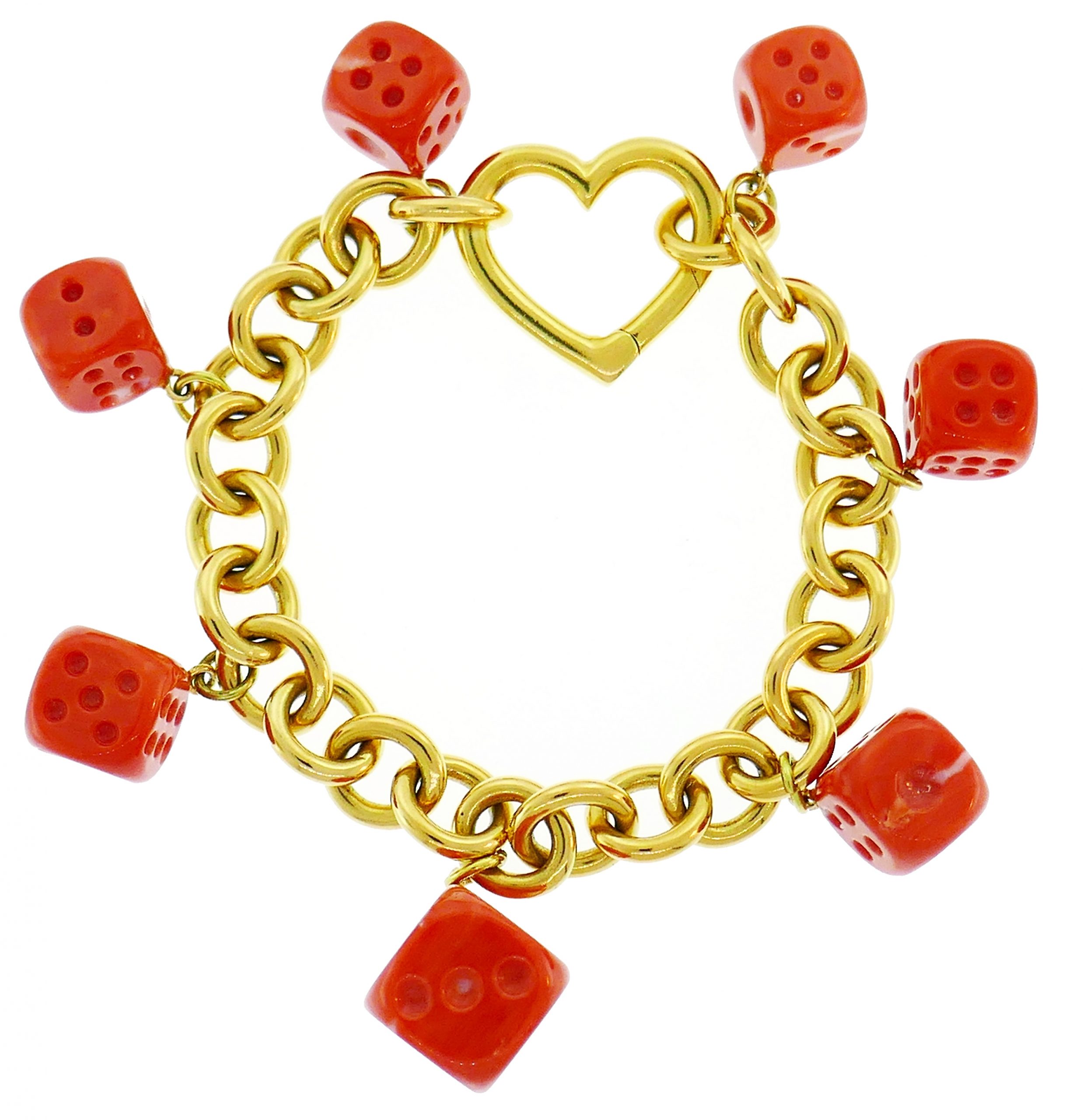 Tiffany & Co. Yellow Gold Coral Dice Charm Bracelet