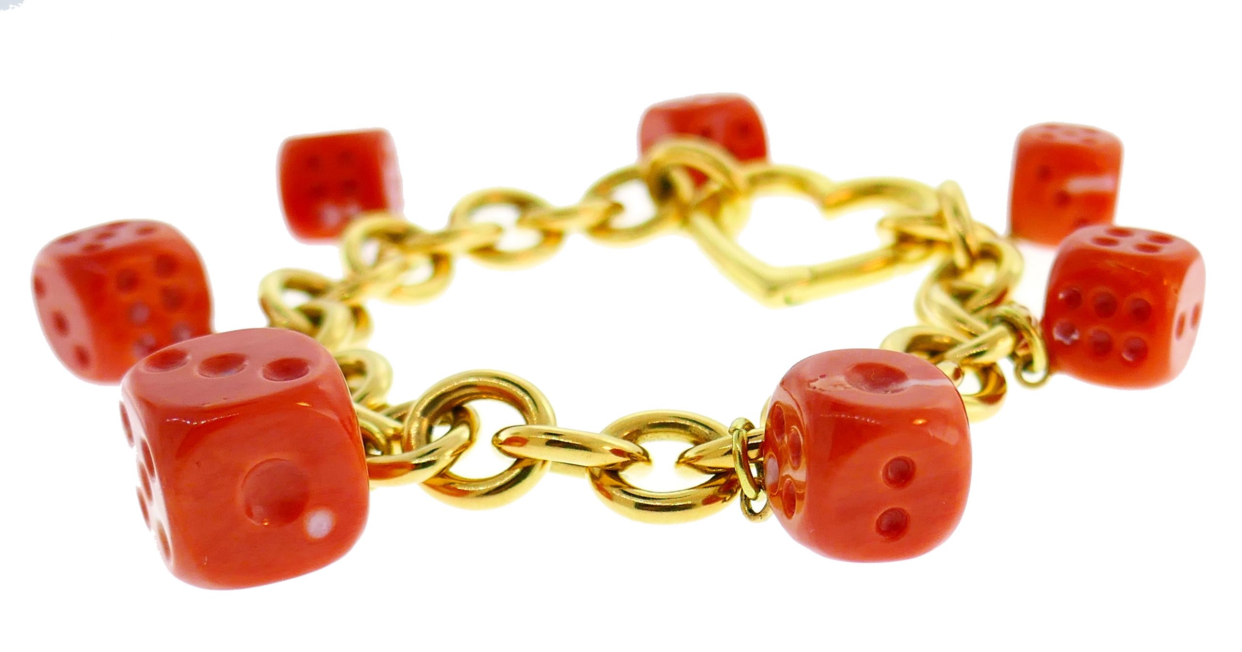 Tiffany & Co. Yellow Gold Coral Dice Charm Bracelet, All Designers