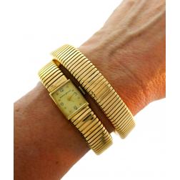 Yellow Gold Tubogas Retro Watch Wrap Bracelet by Neiman Marcus, 1950s