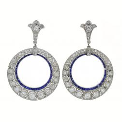 Art Deco Sapphire Diamond White Gold Earrings