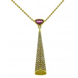 Marina B Yellow Gold Pendant Necklace with Pink Tourmaline and Diamond