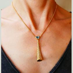 Marina B Yellow Gold Pendant Necklace with Blue Topaz and Diamond