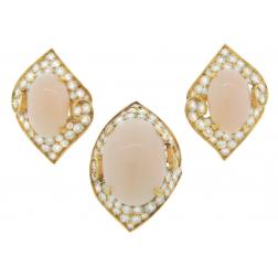 Bvlgari Coral Diamond Gold Ring Earrings Set, 1980s Bulgari