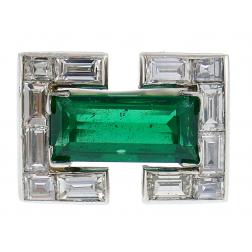 Art Deco Revival Emerald Diamond Platinum Ring