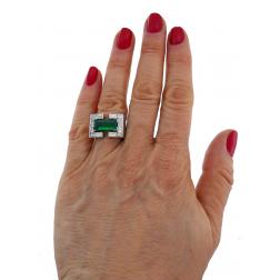 Art Deco Revival Emerald Diamond Platinum Ring