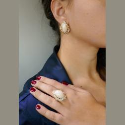 Bvlgari Coral Diamond Gold Ring Earrings Set, 1980s Bulgari