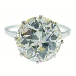 Art Deco Diamond Platinum Solitaire Ring, 4.86 Carat Old European Cut