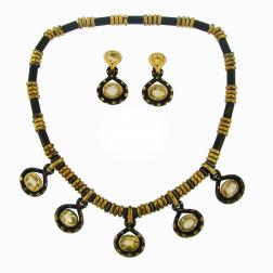 Faraone Yellow Sapphire Gold Necklace Earrings Set with Gun Metal