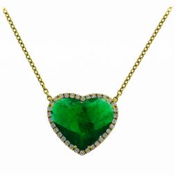 Heart Emerald Diamond Yellow Gold Pendant Necklace