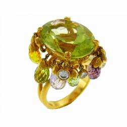 Dior Colored Gemstones Yellow Gold Ring, 1980s