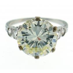 Art Deco Diamond Platinum Solitaire Ring, 5.26 Carat Old European Cut