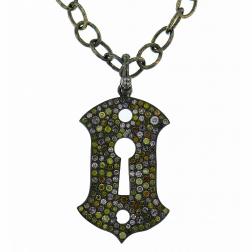 Vintage Loree Rodkin Diamond Gold Keyhole Pendant Necklace