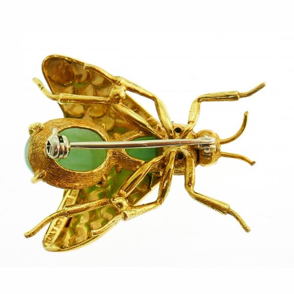 Vintage Jade Yellow Gold Fly Brooch Pin Clip, Jewelry