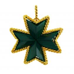 Vintage Tiffany & Co. Malachite Gold Pin Pendant Maltese Cross Brooch Clip