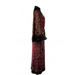 Vintage LEONARD Black and Pink Floral Maxi Dress w/ Belt