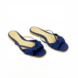 THE ROW April Navy Silk Bow Slippers Size 38.5 w/ box