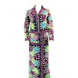 Vintage EMILIO PUCCI Velvet Floral Multi Color Jacket and Maxi Skirt Suit