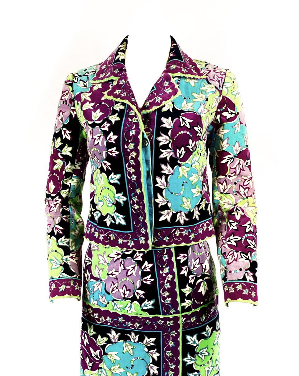 Vintage Emilio Pucci Floral Velvet Jacket & Pant Suit