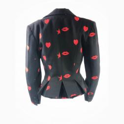 PATRICK KELLY Paris Black Blazer Jacket w/ Red Hearts, Lips and Stars Size US8