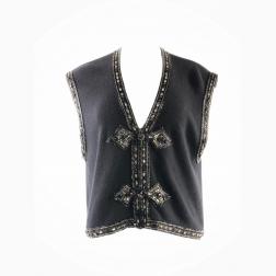 Vintage VALENTINO Night Black Knit Vest w/ Rhinestone Size M