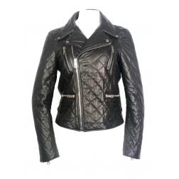GUCCI Brown Leather Moto Jacket w/ Pearls Size 44