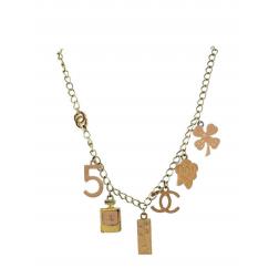 Costume CHANEL Chain Necklace w/ Pink Enamel Charms