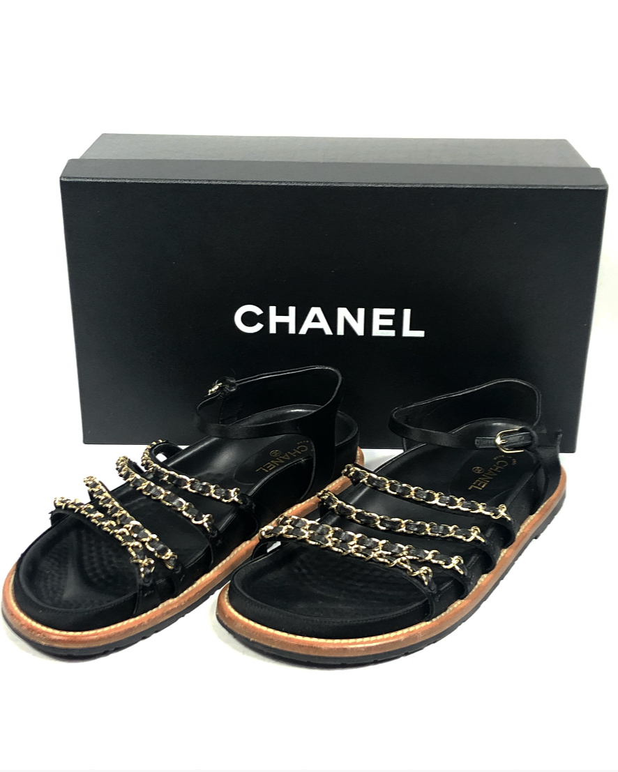 Chanel chain detailed slide sandals in blue leather  VintageUnited