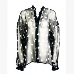 Haider Ackermann Black and White Silk Polka Dots Sheer Button-Down Shirt Size 34