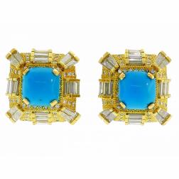 Vintage Turquoise Diamond Yellow Gold Earrings