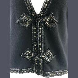 Vintage VALENTINO Night Black Knit Vest w/ Rhinestone Size M