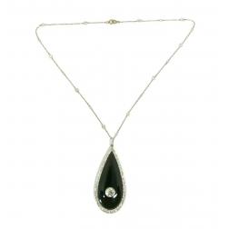 Art Deco Platinum Diamond Necklace Onyx Locket Pendant