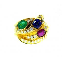 English Vintage Yellow Gold Diamond Gemstones Snake Ring