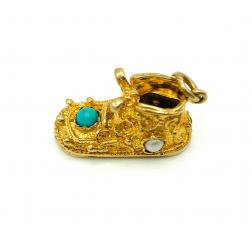 Vintage 10k Yellow Gold Turquoise Pearl Shoe Charm
