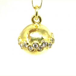 Artisan Yellow Gold Diamond Ball Pendant Lariat Necklace