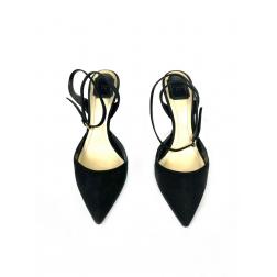 Christian Dior Noir Black Suede Point Toe Sculptured Heel Wrap Around Pumps