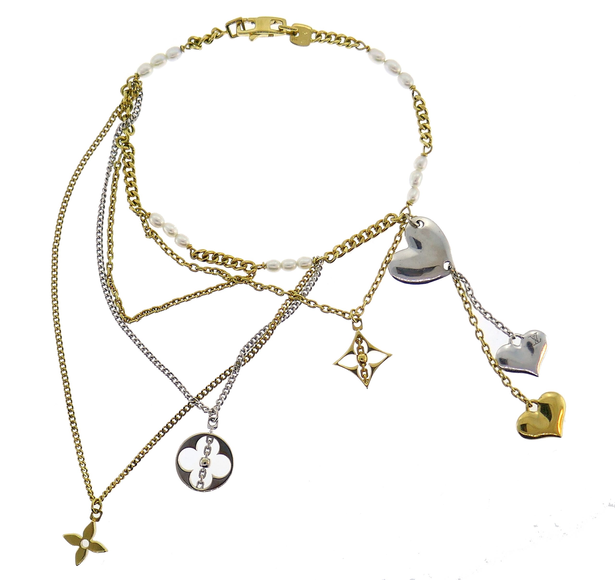 Louis Vuitton Seed Pearl Chain Charm Bracelet