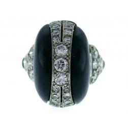 Art Deco Diamond Platinum Black Onyx French Ring