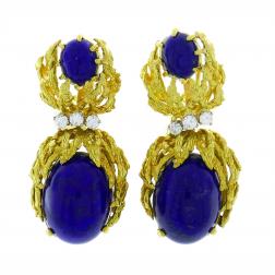 Vintage Satsky Lapis Lazuli Diamond Gold Earrings