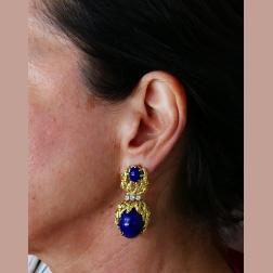 Vintage Satsky Lapis Lazuli Diamond Gold Earrings
