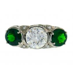 Art Deco Diamond Emerald Platinum Ring Old European Cut 1.20-ct I VVS1 GIA