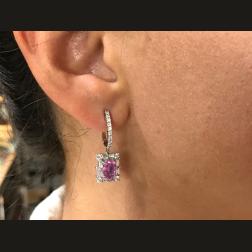 18k White Gold Diamond Pink Sapphire Drop Earrings