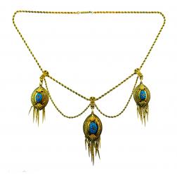 Victorian Turquoise Diamond Yellow Gold Necklace, 1900s Antique