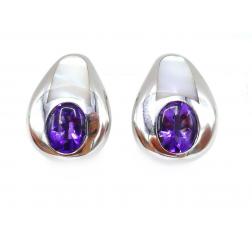 Mauboussin Vintage White Gold Amethyst Mother of Pearl Earrings