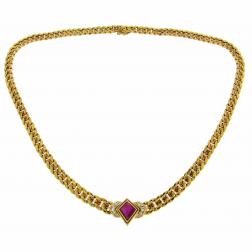 Bvlgari Ruby Diamond Gold Necklace, 1970s Bulgari