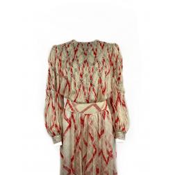 Vintage GALANOS Silk White and Red Swarovski Maxi Dress w/ Belt